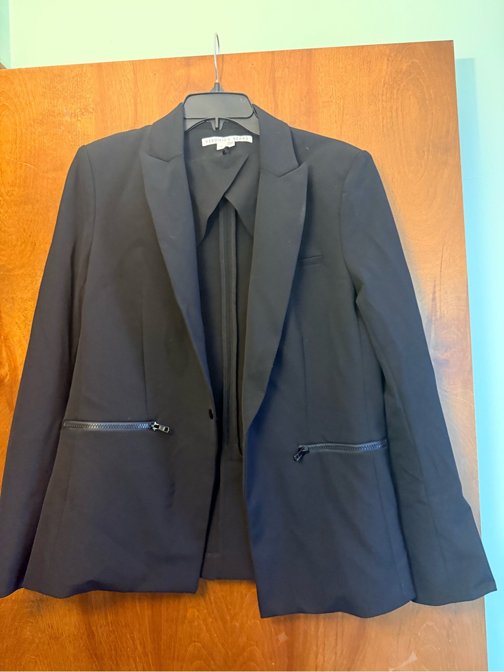 Veronica Beard Black Scuba Zip-Pocket Blazer